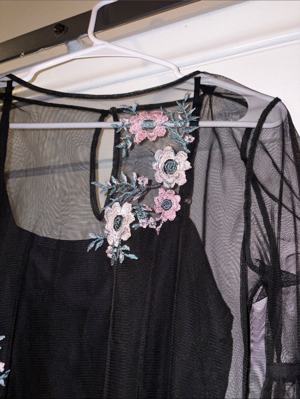 Hollister Black Mesh Camisole with Pink Floral Embroidery - Picture 2 of 6